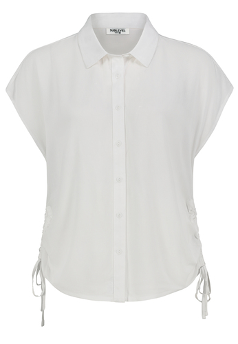 Kurzarmbluse mit Kragen und Schn�rdetails 