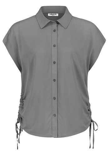 Kurzarmbluse mit Kragen und Schn�rdetails 