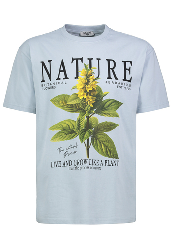 Rundhals T-Shirt mit Blumendruck und Motivation 