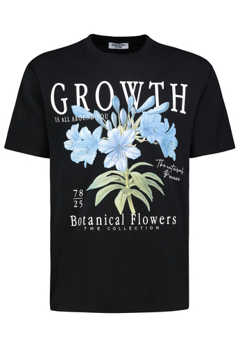 Rundhals T-Shirt mit Blumendruck und Motivation 