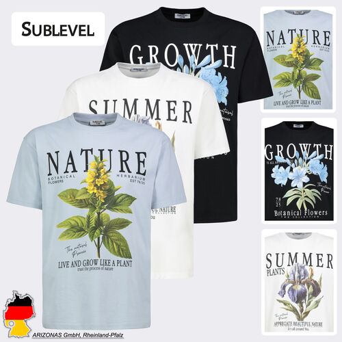 Rundhals T-Shirt mit Blumendruck und Motivation