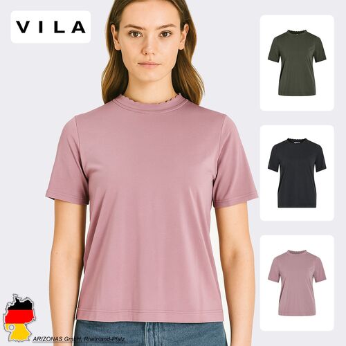 Basic Kurzarm-T-Shirt mit Rundhals Wellensaum