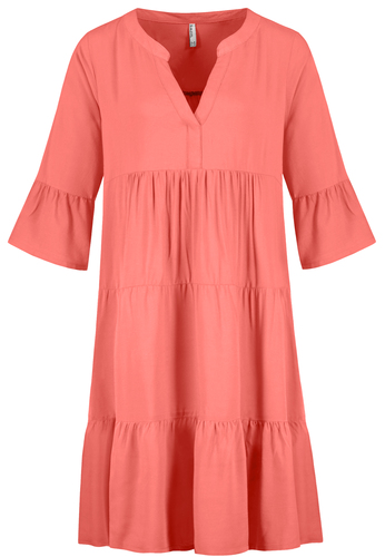 Kleid mit V-Ausschnitt und R�schensaum, Dreiviertelarm 