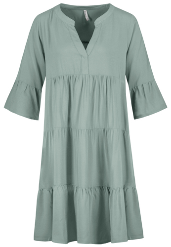 Kleid mit V-Ausschnitt und R�schensaum, Dreiviertelarm 