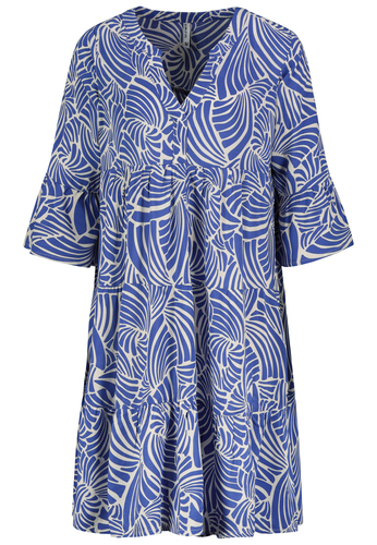 Tropenmuster Kleid mit V-Ausschnitt und R�schenarme  