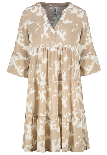 Tropenmuster Kleid mit V-Ausschnitt und R�schenarme  