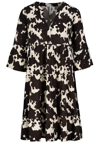 Tropenmuster Kleid mit V-Ausschnitt und R�schenarme  