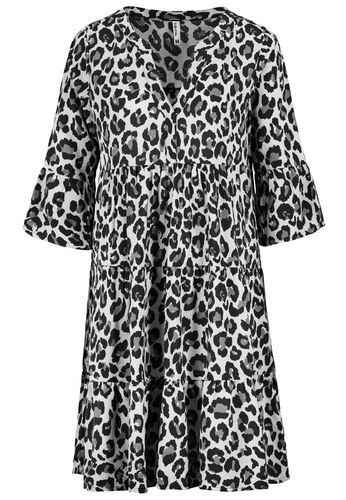 Tropenmuster Kleid mit V-Ausschnitt und R�schenarme  