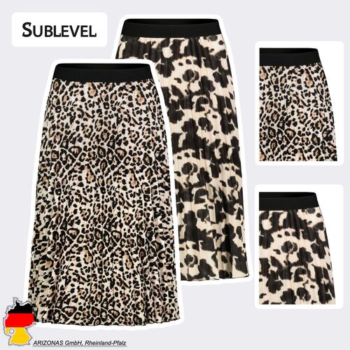 Leo Print Midi Faltenrock mit Elastischem Bund