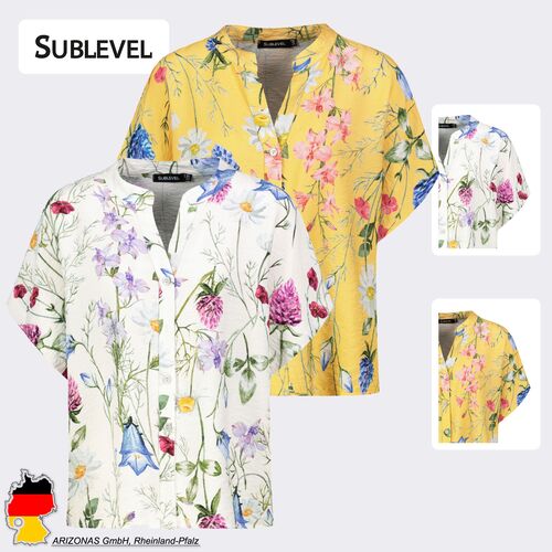 Blumenprint Bluse Leger mit Kn�pfen und Kurzarm