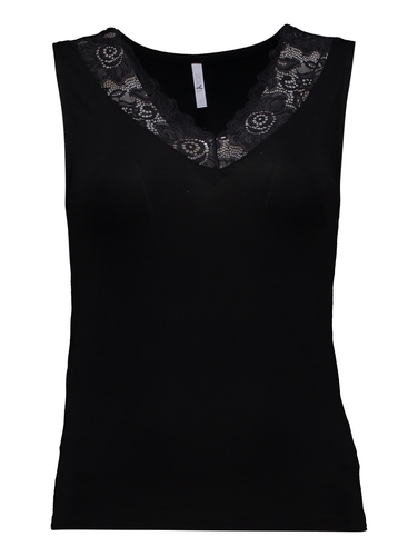 �rmelloses Shirt mit Spitzeneinsatz und V-Ausschnitt 