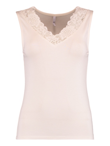 �rmelloses Shirt mit Spitzeneinsatz und V-Ausschnitt 