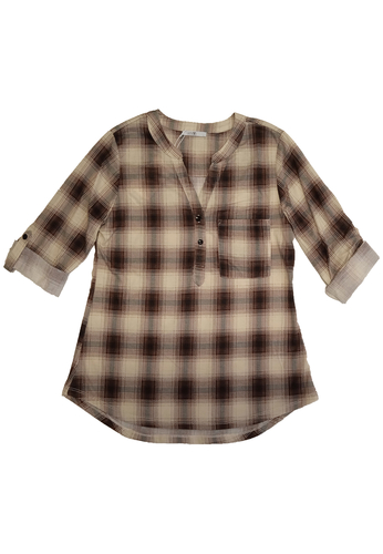 Hemdbluse mit Karomuster und Rundhalsausschnitt 