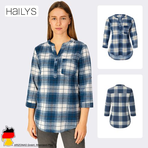 Hemdbluse mit Karomuster und Rundhalsausschnitt