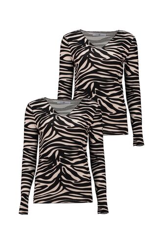 T-Shirt Zweierpack mit V-Ausschnitt im Zebra-Look 