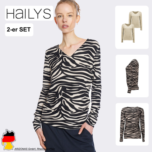 T-Shirt Zweierpack mit V-Ausschnitt im Zebra-Look