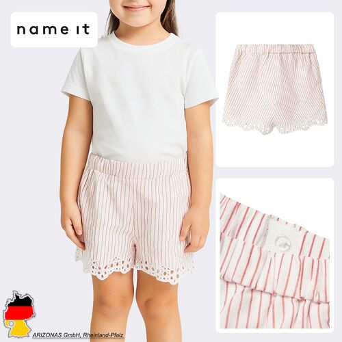 Gestreifte Shorts mit Stickerei und welligem Saum