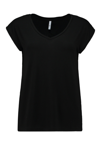 Viskose Kurzarmshirt mit Glitzer Streifen 