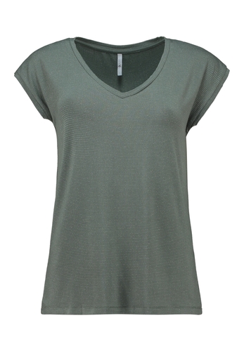 Viskose Kurzarmshirt mit Glitzer Streifen 