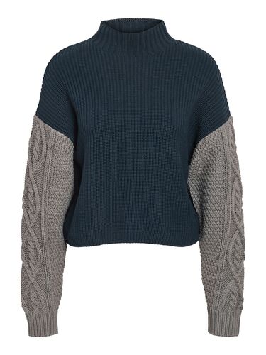 Stylischer Pullover mit Zopfmuster und Stehkragen 