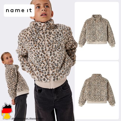 Leo-Print Jacke mit Rei�verschluss und B�ndchen