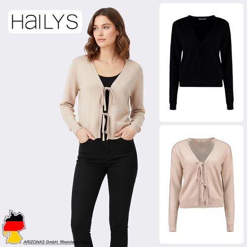 Cardigan mit Bindeb�ndern und V Ausschnitt Feinstrick