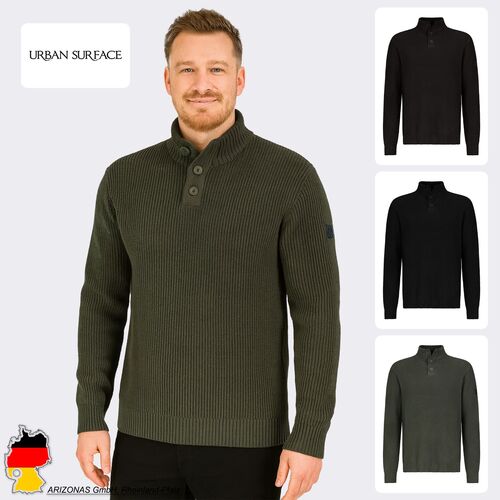Bequemer Strickpullover mit Knopfleiste und Stehkragen