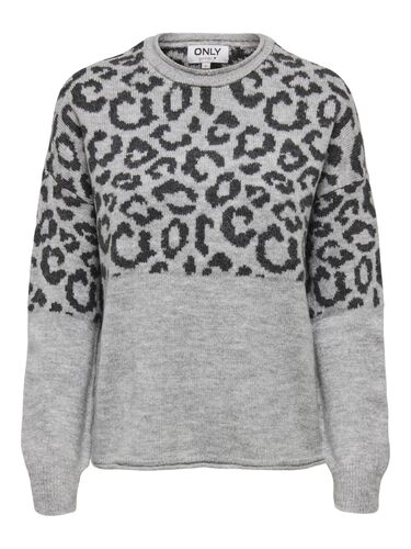 Leopardenmuster Pullover mit Rundhals im Colorblock 