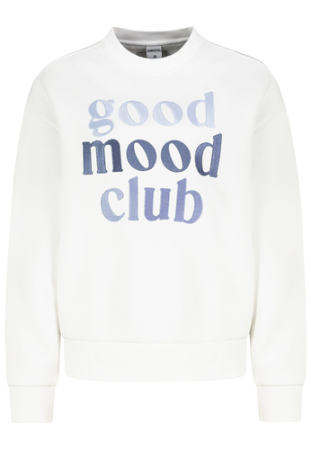 Pullover mit Schriftzug good mood club vorne 