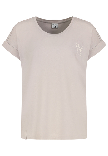 L�ssiges S/S Rundhals T-Shirt mit Aufschrift und Rolls�umen 