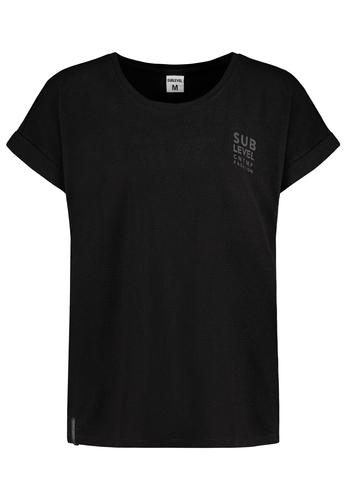 L�ssiges S/S Rundhals T-Shirt mit Aufschrift und Rolls�umen 