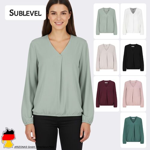 Langarmbluse mit V-Ausschnitt und elastischem Saumabschluss