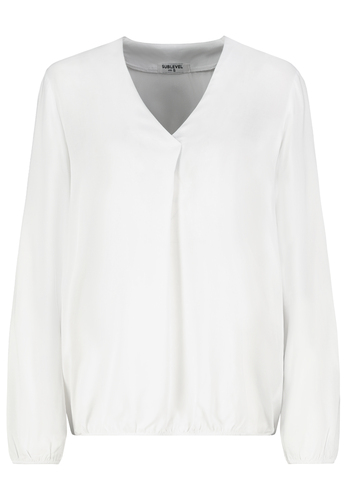 Langarmbluse mit V-Ausschnitt und elastischem Saumabschluss 