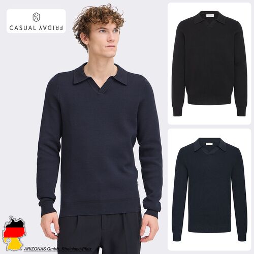 Langarm-Strickoberteil mit mit Polo-Kragen