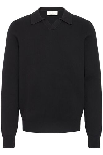 Langarm-Strickoberteil mit mit Polo-Kragen 