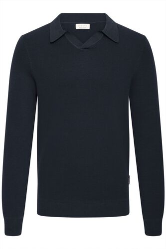 Langarm-Strickoberteil mit mit Polo-Kragen 