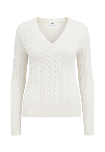 Klassischer Zopfmuster Strickpullover mit V-Ausschnitt