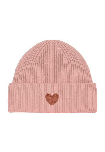 Gemusterte Strickm�tze mit Rippb�ndchen dezenter Stickerei 