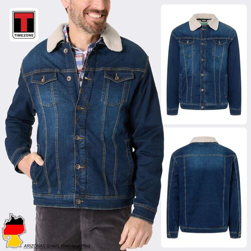 L�ssige Jeansjacke mit Knopfleiste und Teddykragen