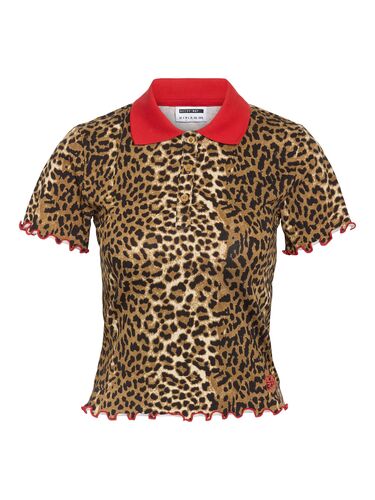 Leopardenmuster Polo-Shirt mit Kragen und welligem Saum 