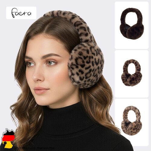 FAERA faltbare Ohrw�rmer aus Kunstfell Leo Animalprint Pl�sch