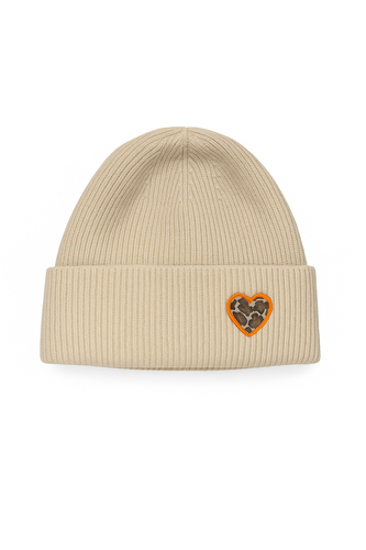 w�rmend Strickm�tze Umschlag gerippter Look Motiv Patch Herz 