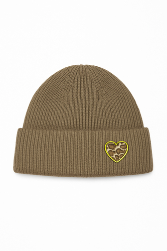 w�rmend Strickm�tze Umschlag gerippter Look Motiv Patch Herz 