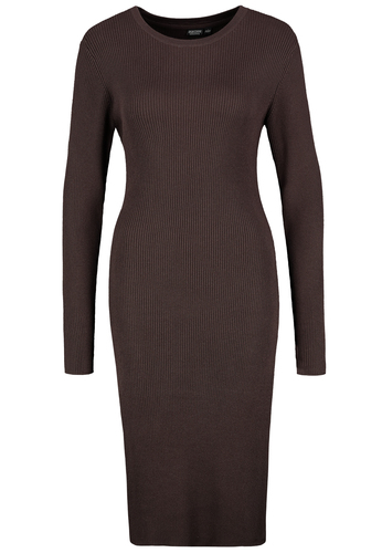 Langarm-Kleid Strick geripptes Muster figurbetonter Schnitt 