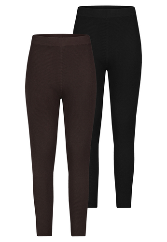 2er-SET Gerippte Leggings mit elastischem Bund 