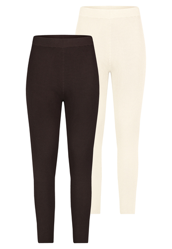 2er-SET Gerippte Leggings mit elastischem Bund 