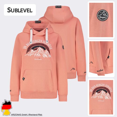 Hoodie Bergmotiv Aufdruck Kapuze Tunnelzug Spruch