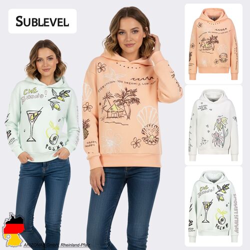 Hoodie Floralen Tropischen Mustern Good Vibes Rippb�ndchen