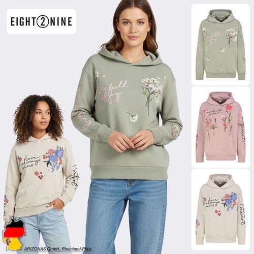Floral verzierter Hoodie mit Stickereien und Spr�chen Kapuze