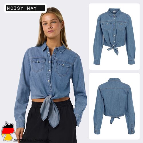 Modische Jeansbluse Unifarben Knopfverschluss Kentkragen